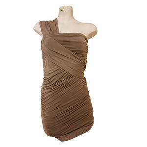 Taupe One-shoulder Ruched Cocktail Dress